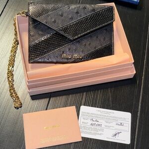Miu Miu Black Ostrich & Lizard Trim Wristlet